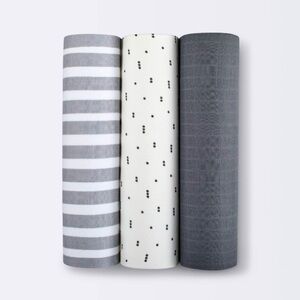 Cloud Island Muslin Swaddle Blanket Boutique 3 Pack - Gray, Stripes, & Dot